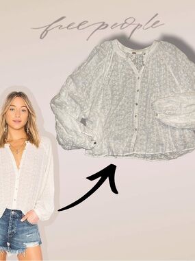 Free People Down From The Clouds Embroidered Eyelet White Blouse Top